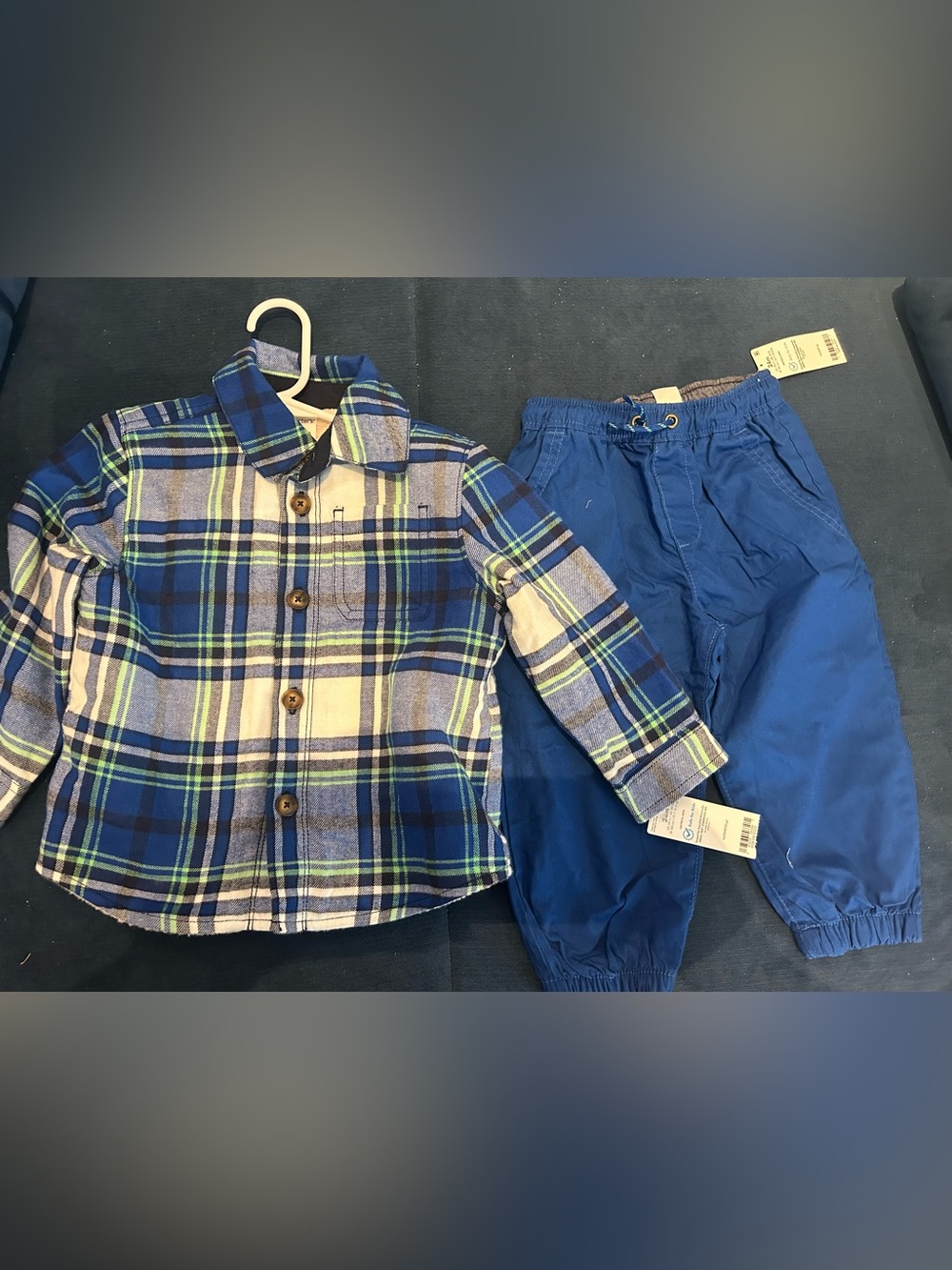 Carters 2 piece set -Blue Plaid Button-Front Shirt and lined pants 24 months